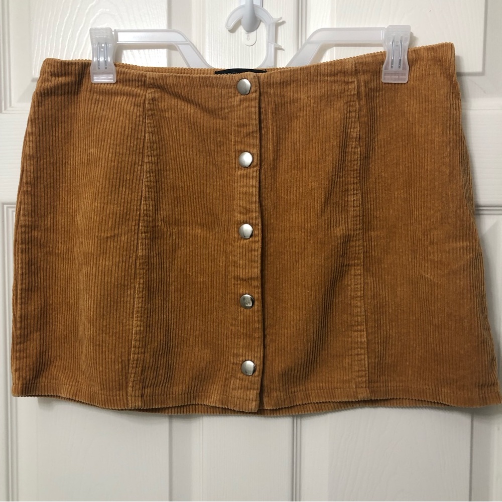 Forever 21 Women Plus Size 0X Corduroy Mini Skirt Yellow Brownish Button Front